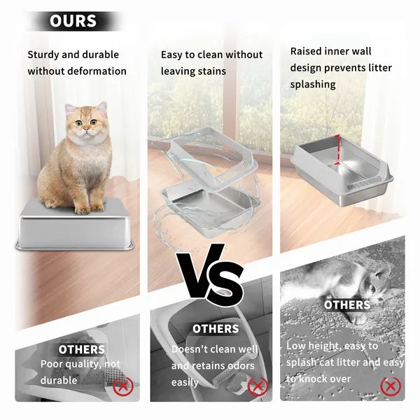 Stainless steel vs plastic cat litter box comparison – rust-proof, odor-free, scratch-resistant
