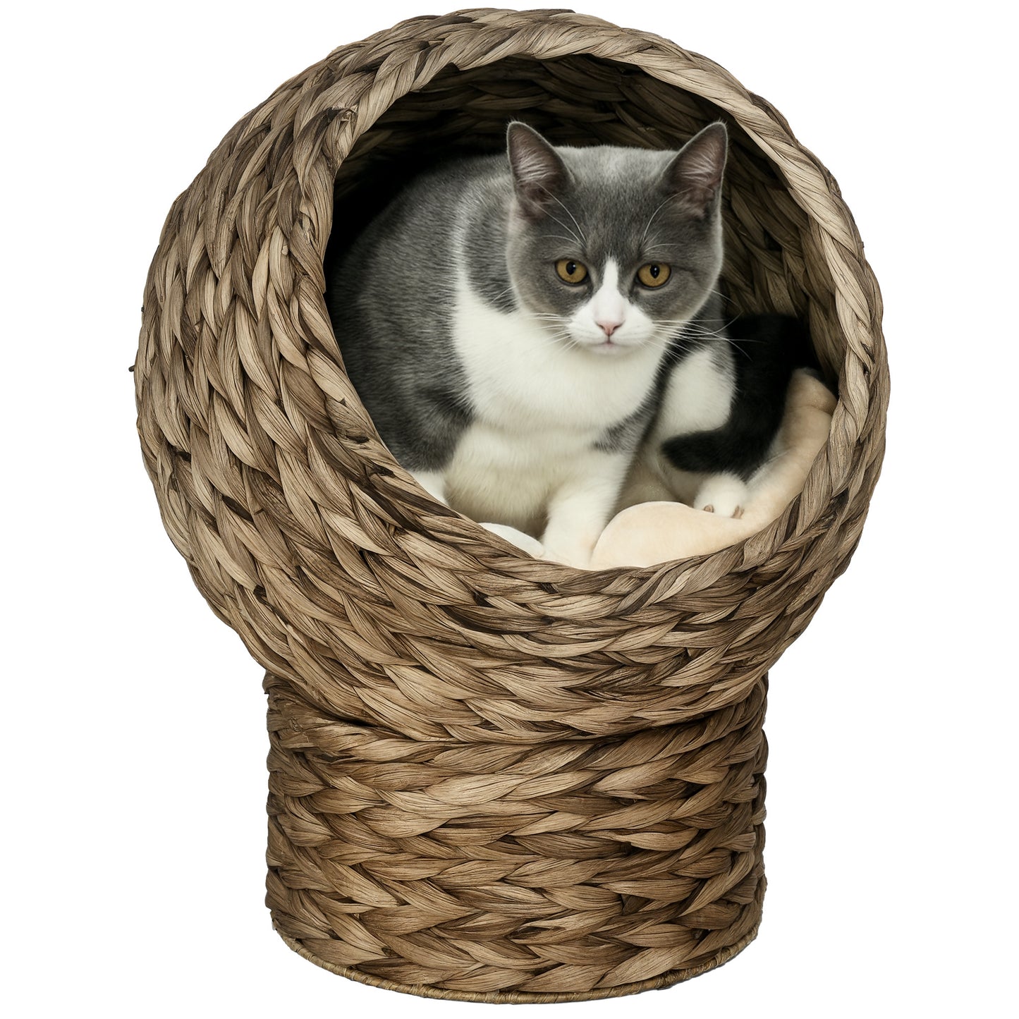 Elevated Wicker Egg Pod Cat Bed – Rotatable Basket House with Cushion