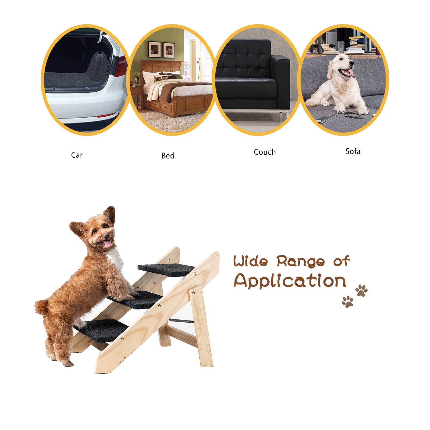 GianfiStore™ Folding Wooden Dog Stairs — 3-Step Pet Ramp for Beds & Cars | Supports 110 lbs