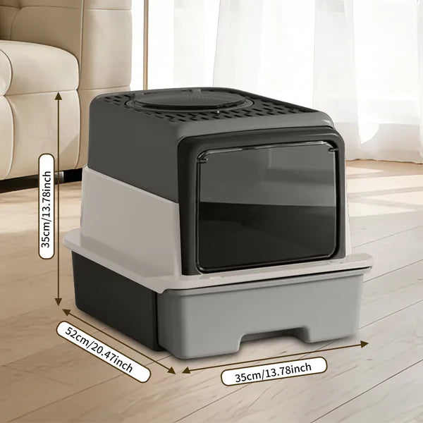 Built-in sifting grate cat litter box eliminates need for separate litter scoop