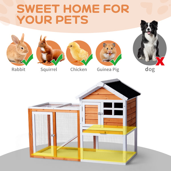 2-Tier Wooden Rabbit Hutch with Outdoor Run — Waterproof Bunny Cage | Solid Fir Wood