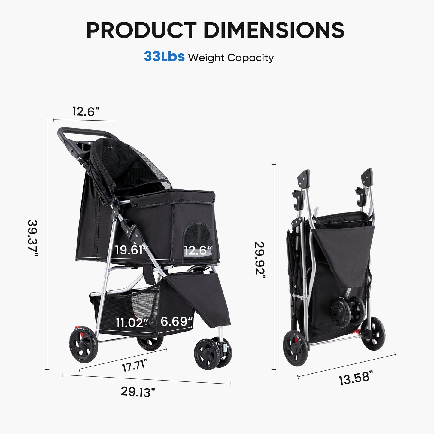 GianfiStore™ Foldable Pet Stroller | Cat & Dog Cart with Canopy