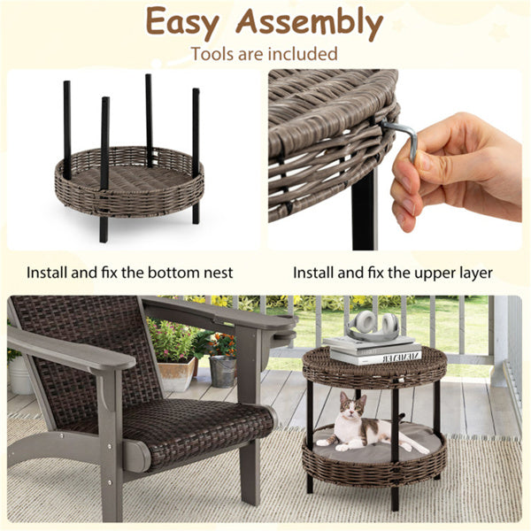 Easy assembly 2-step wicker cat house – no tools required