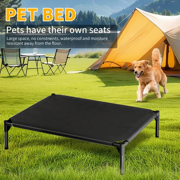 Elevated dog bed outdoor use – pet bed on grass with tent camping