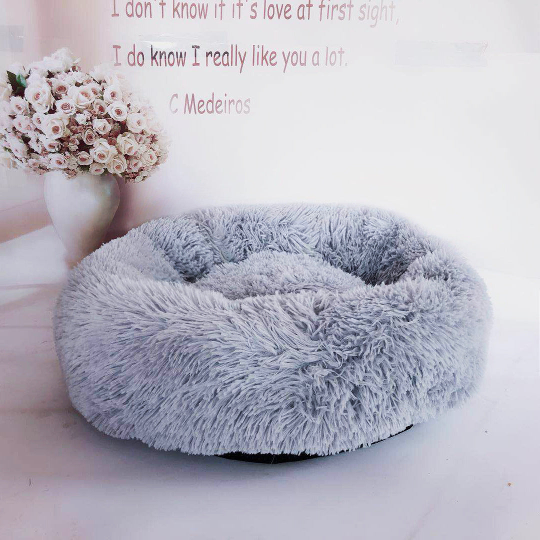 Calming Donut Pet Bed - Anti-Anxiety Ultra-Soft Plush Nest for Dogs & Cats