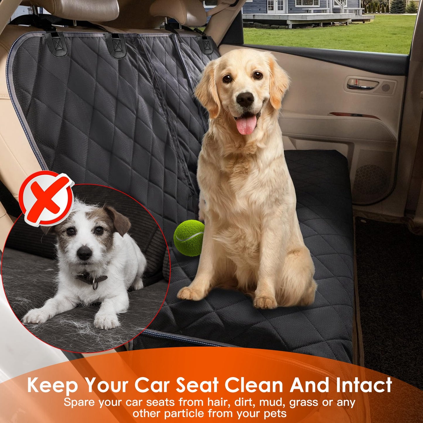 Heavy-Duty Waterproof Dog Car Seat Cover — Includes Safety Belt