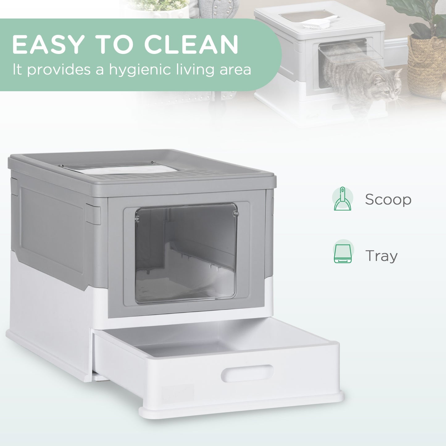 Enclosed Cat Litter Box with Lid & Pull-Out Tray | Odor-Free Design with Scoop
