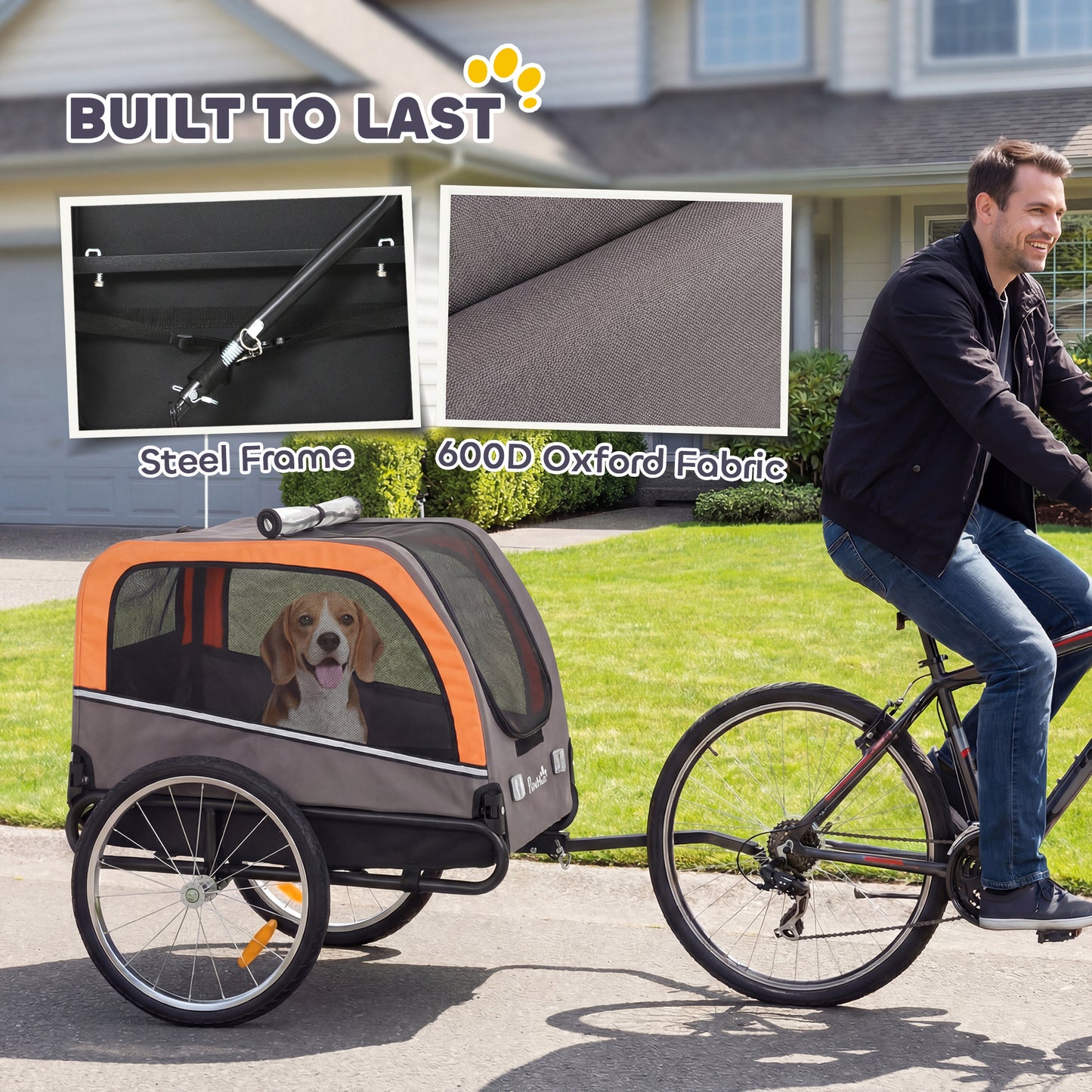 Dog Bike Trailer with 3 Entrances & Large Wheels | Foldable Pet Bicycle Carrier up to 44 lbs