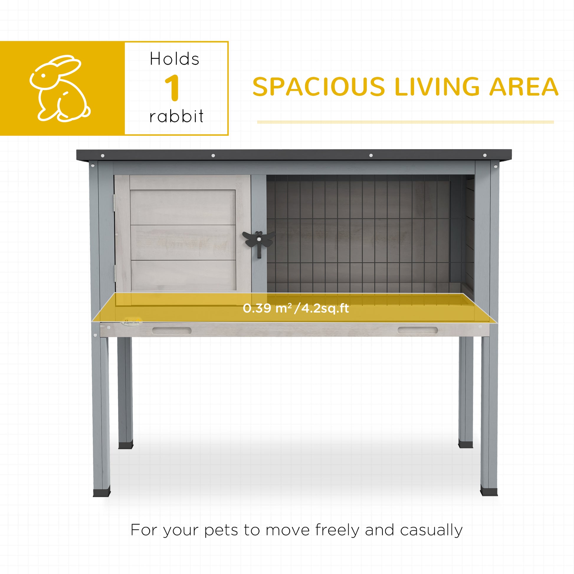 Elevated bunny house removable sliding tray for easy cleaning - detail