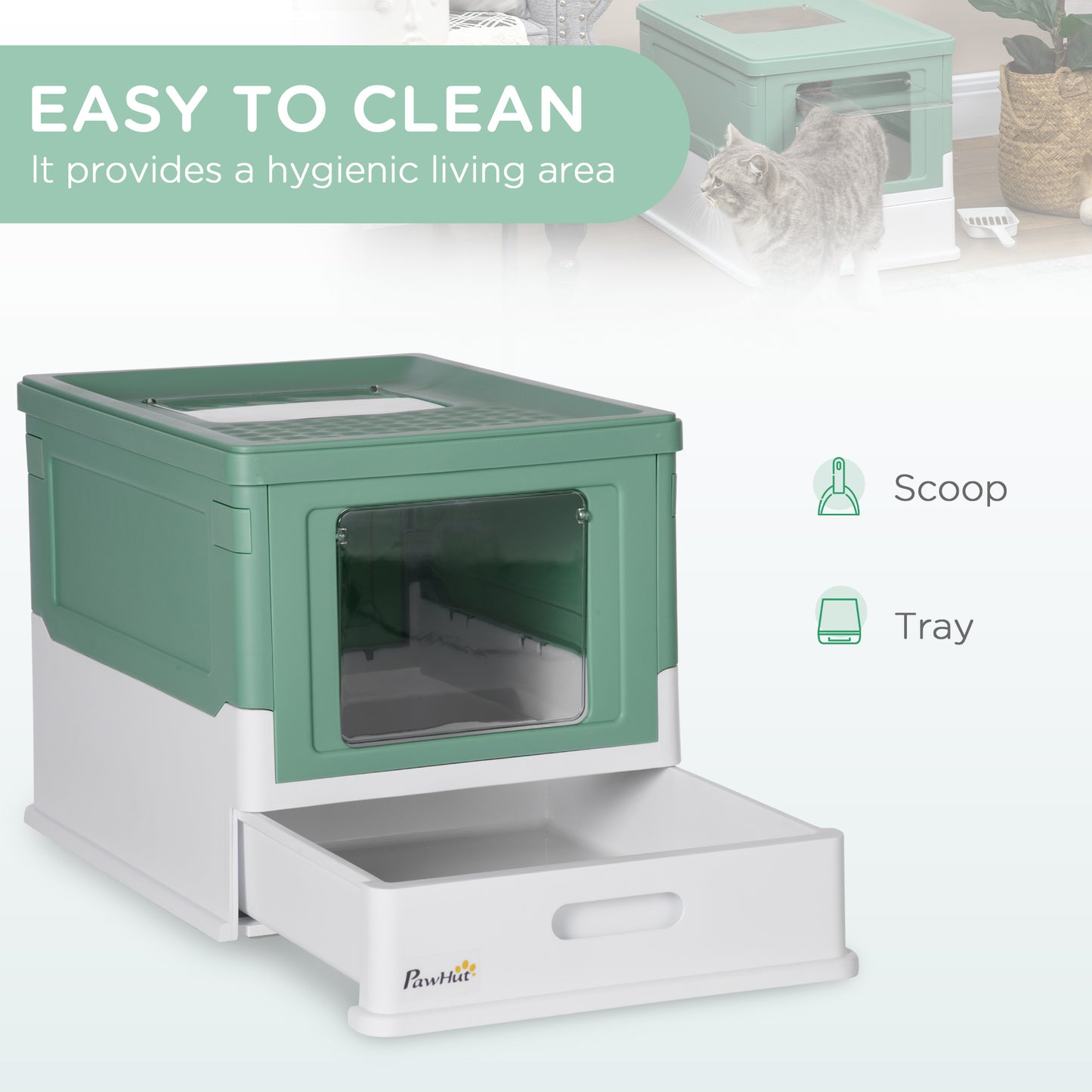Enclosed Cat Litter Box with Lid & Pull-Out Tray | Odor-Free Design with Scoop