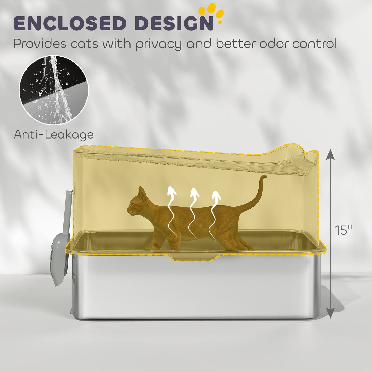 GianfiStore Extra Large Stainless Steel Cat Litter Box - Enclosed Top Entry with Scoop & Anti-Slip Pads