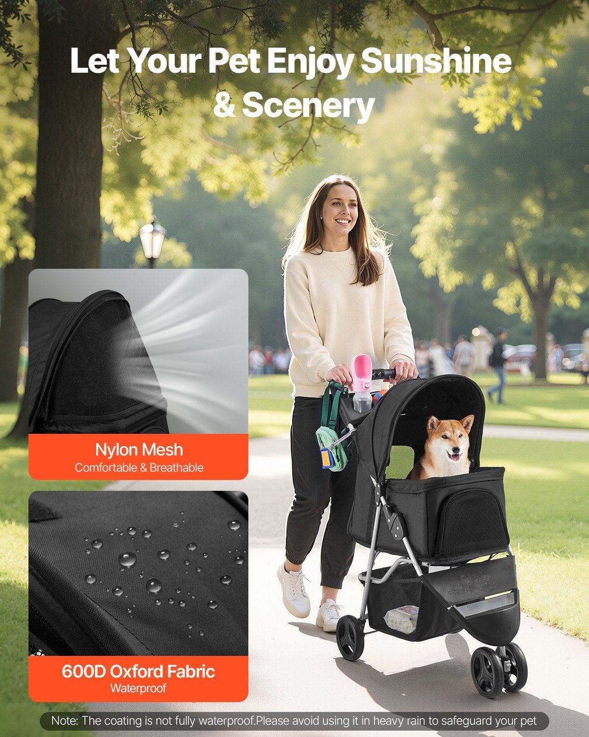 Foldable 3-Wheel Pet Stroller – Up to 35 lbs | Travel Dog & Cat Stroller