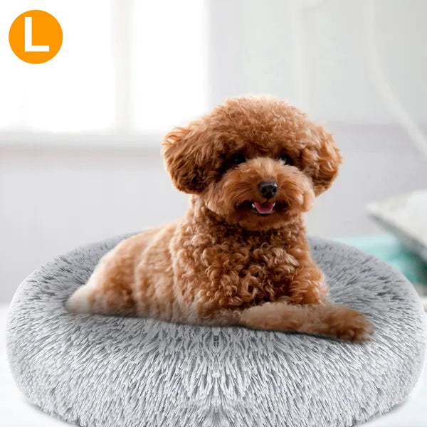 Calming Donut Dog Bed – Soft Plush Anti-Anxiety Pet Bed (Size L)
