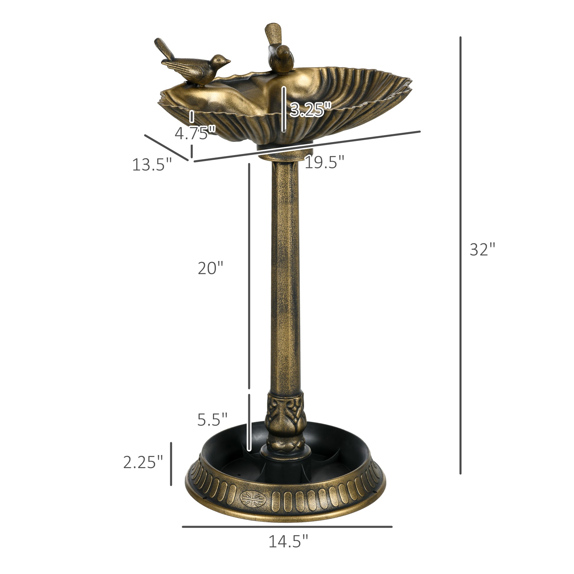 Decorative birdbath with two basins for drinking and bathing birds