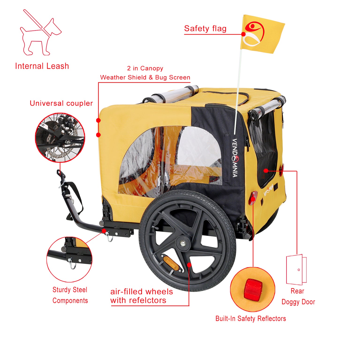 Foldable Dog Bike Trailer & Pet Stroller – Heavy Duty 2-in-1 Carrier for Dogs Up to 88 lbs