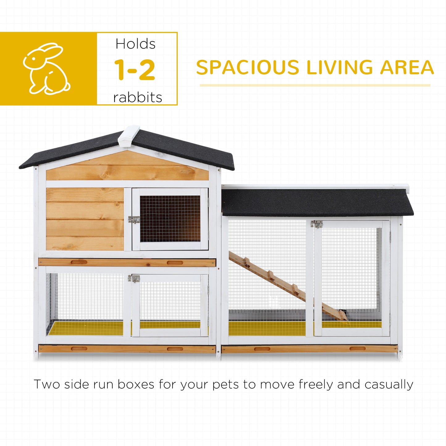62" Deluxe Wooden Rabbit Resort - 2-Story Habitat with Extra-Long Run & 3 Easy-Clean Trays