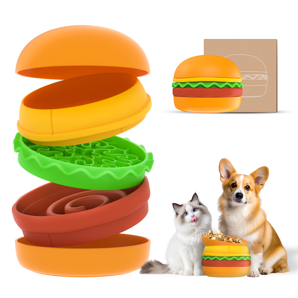5-in-1 Hamburger Pet Bowl Set – Stackable Multi-Layer Feeding Station for Cats & Dogs
