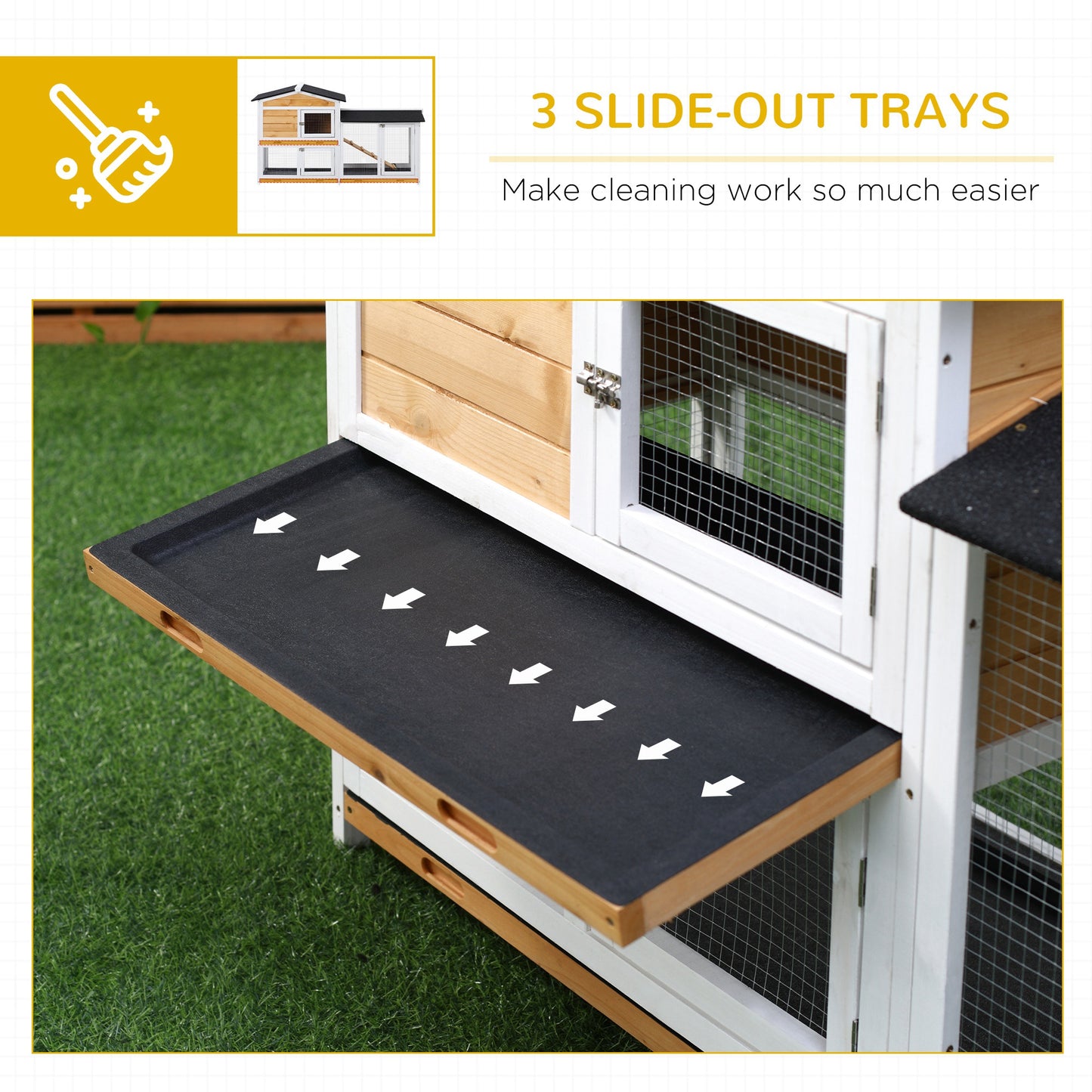 62" Deluxe Wooden Rabbit Resort - 2-Story Habitat with Extra-Long Run & 3 Easy-Clean Trays