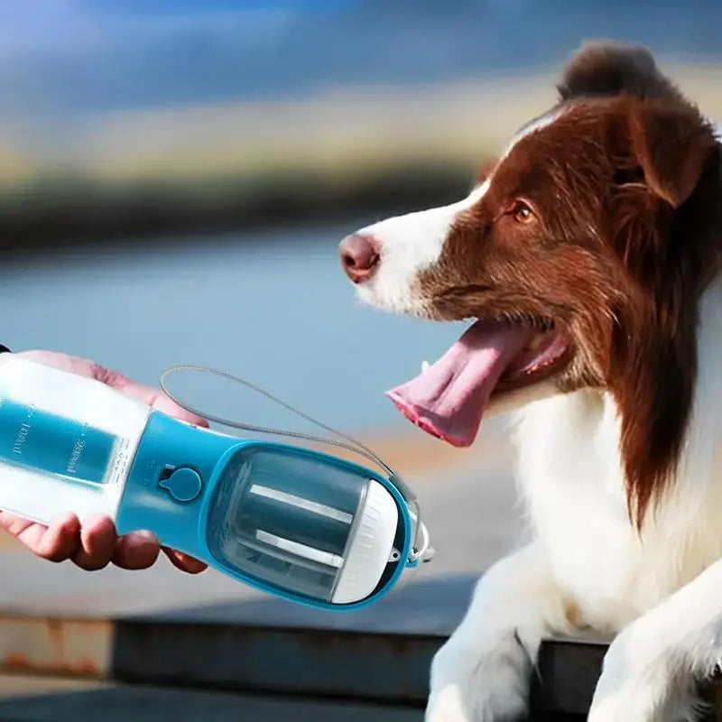 3-in-1 Portable Dog Travel Bottle — Water Dispenser, Food Container & Waste Bag Station