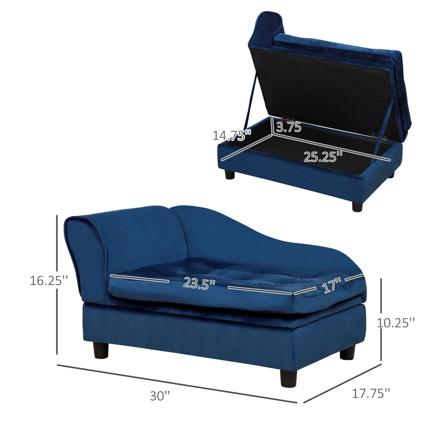 Luxury blue pet sofa quilted tufted cushion top - close up