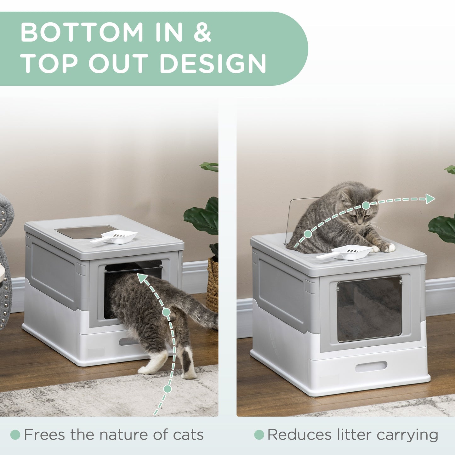 Enclosed Cat Litter Box with Lid & Pull-Out Tray | Odor-Free Design with Scoop