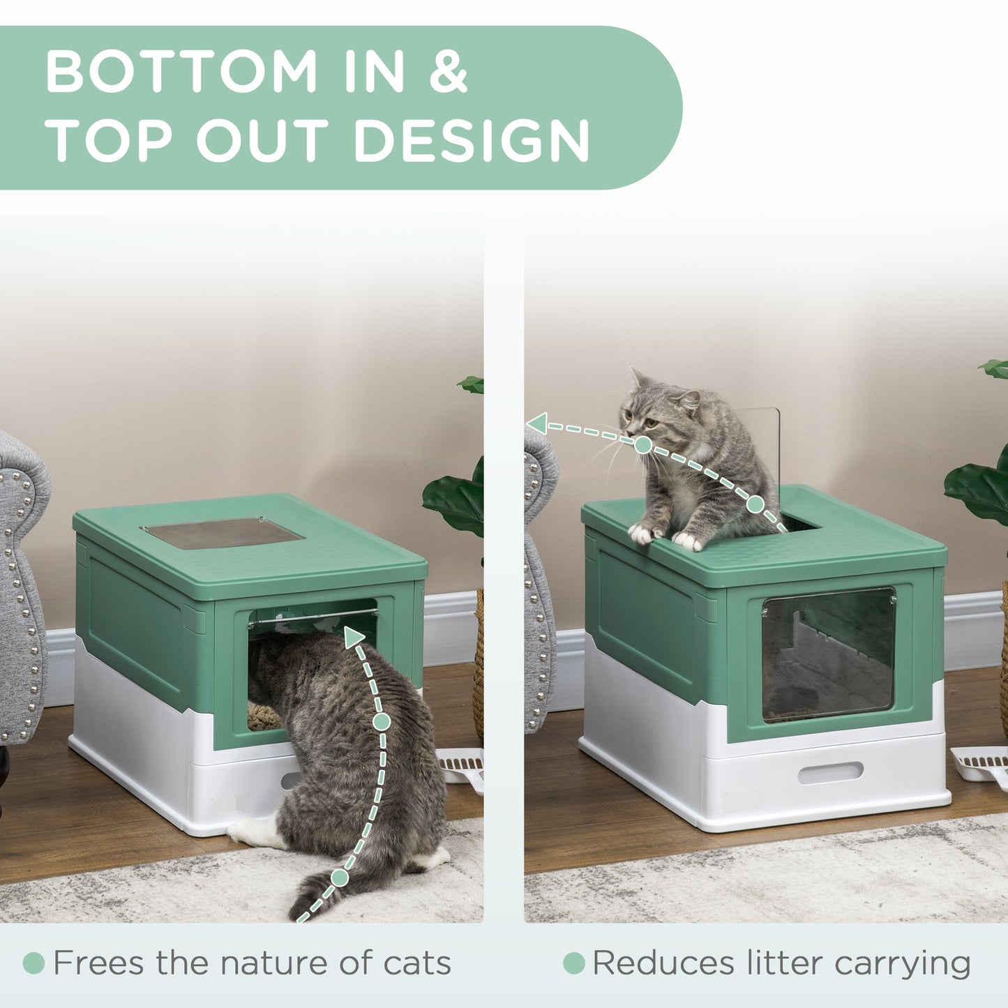 Enclosed Cat Litter Box with Lid & Pull-Out Tray | Odor-Free Design with Scoop