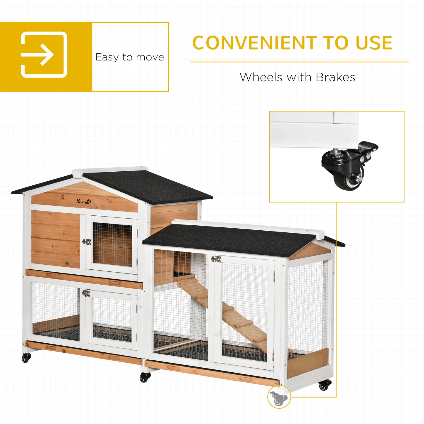 62" Deluxe Wooden Rabbit Resort - 2-Story Habitat with Extra-Long Run & 3 Easy-Clean Trays