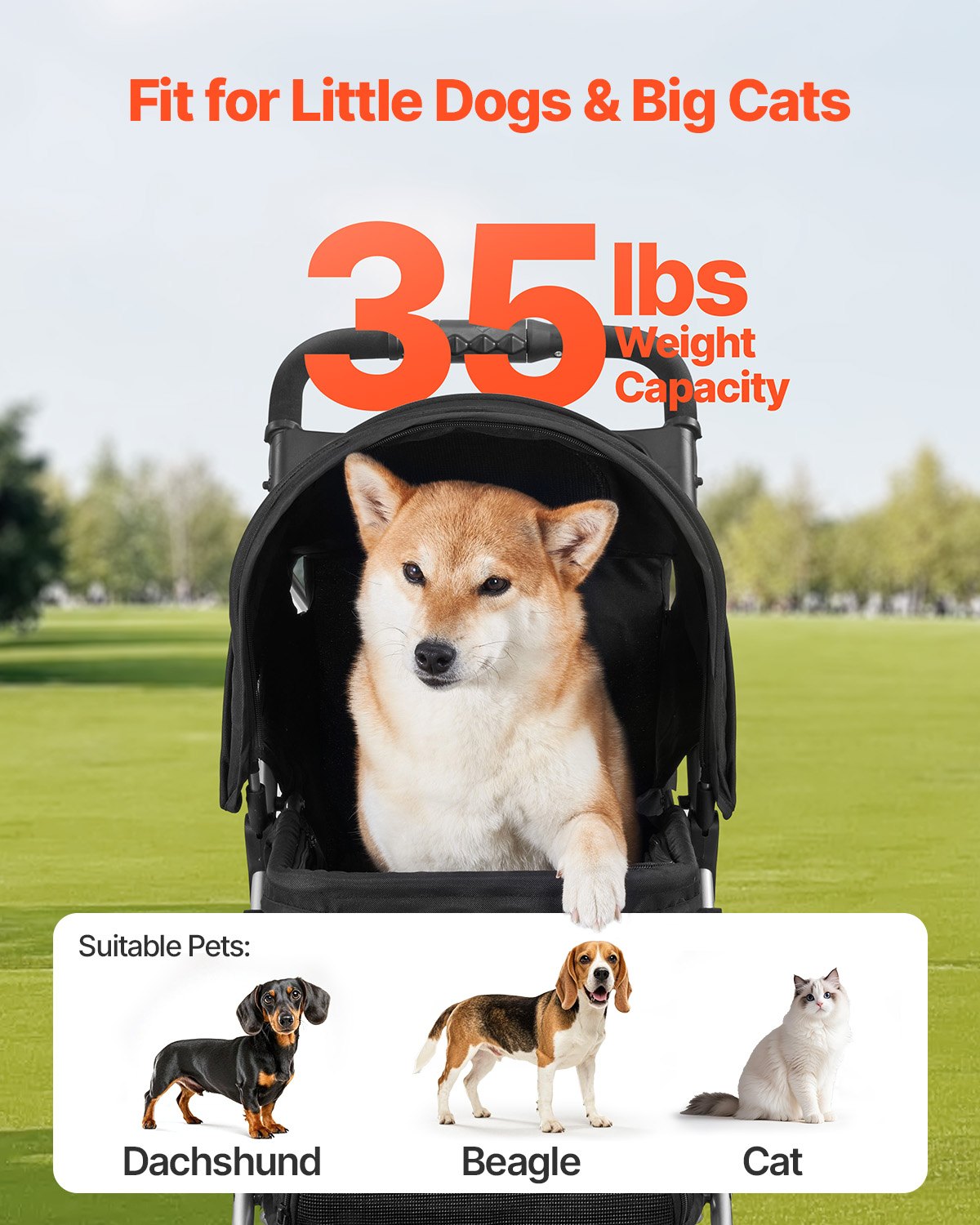 Foldable 3-Wheel Pet Stroller – Up to 35 lbs | Travel Dog & Cat Stroller