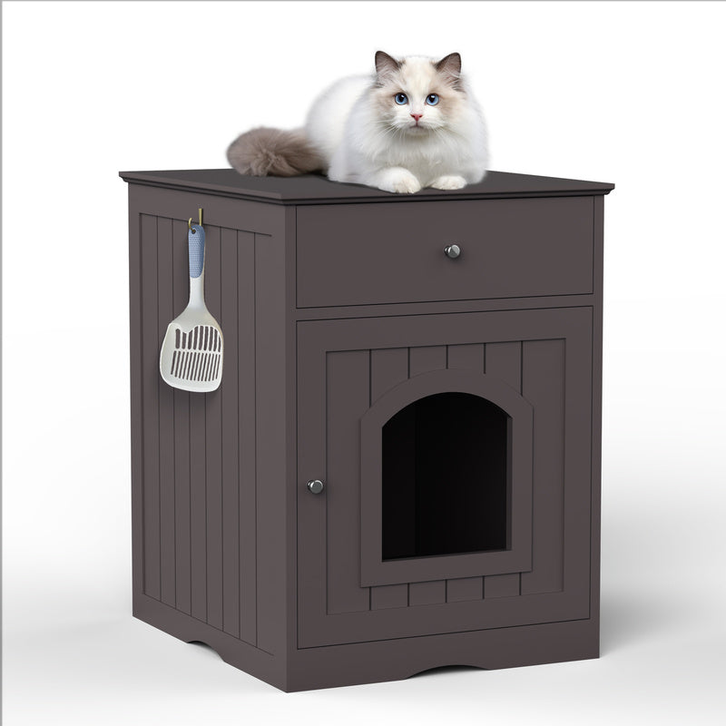 Hidden Cat Litter Box Enclosure – Solid Wood End Table with Storage Drawer