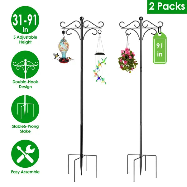 Bird Feeder Station Pole Kit – Adjustable Double Shepherd’s Hook Stand for Garden & Patio