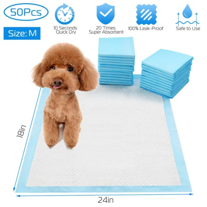 Ultra-Absorbent Dog Training Pads - 50pcs Leak-Proof Potty Mats for Puppies & Seniors