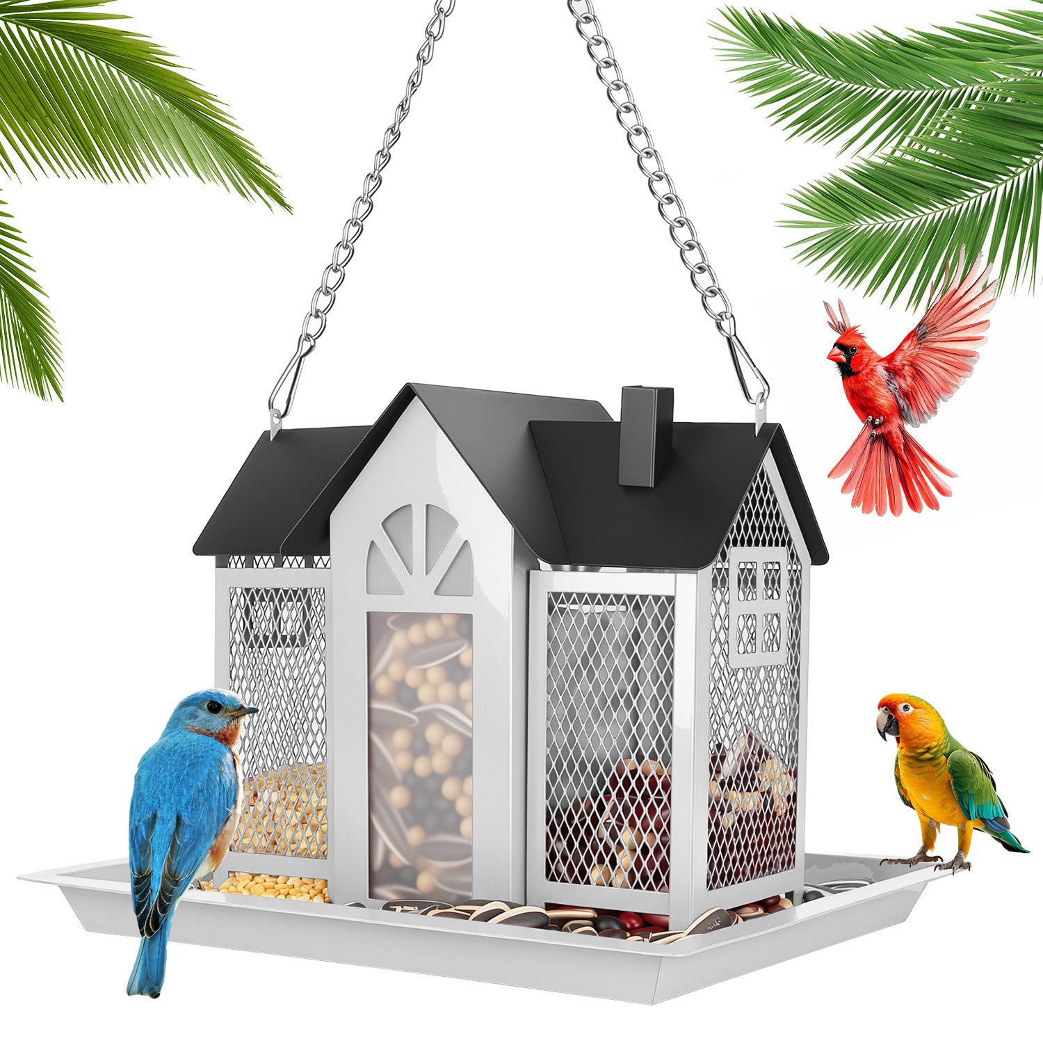 White classic barn metal bird feeder hanging variant — GianfiStore