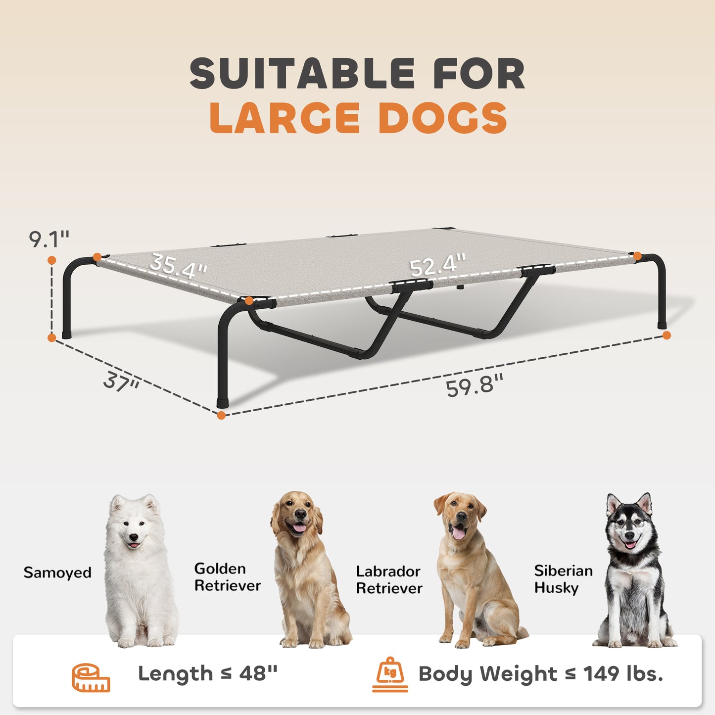 Elevated Dog Bed for Large Breeds - Breathable Mesh Raised Cot | Outdoor & Indoor