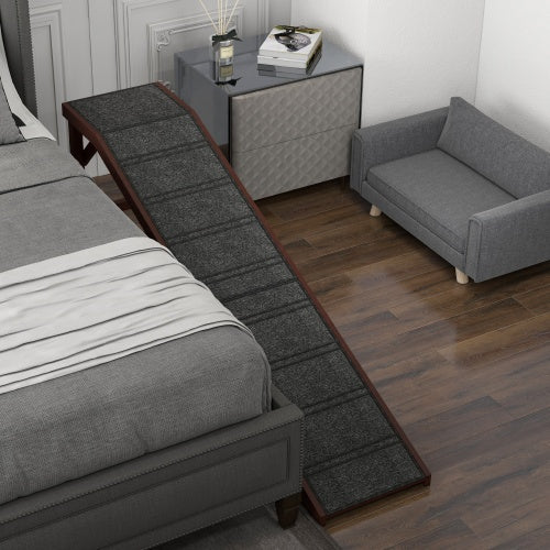 74" Extra-Long Wooden Dog Ramp with Landing Platform — Gentle Slope for High Beds & SUVs
