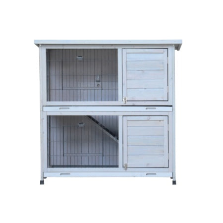 41" 2-Story Wooden Rabbit Hutch - Modern Farmhouse Gray | Double No-Leak Plastic Trays