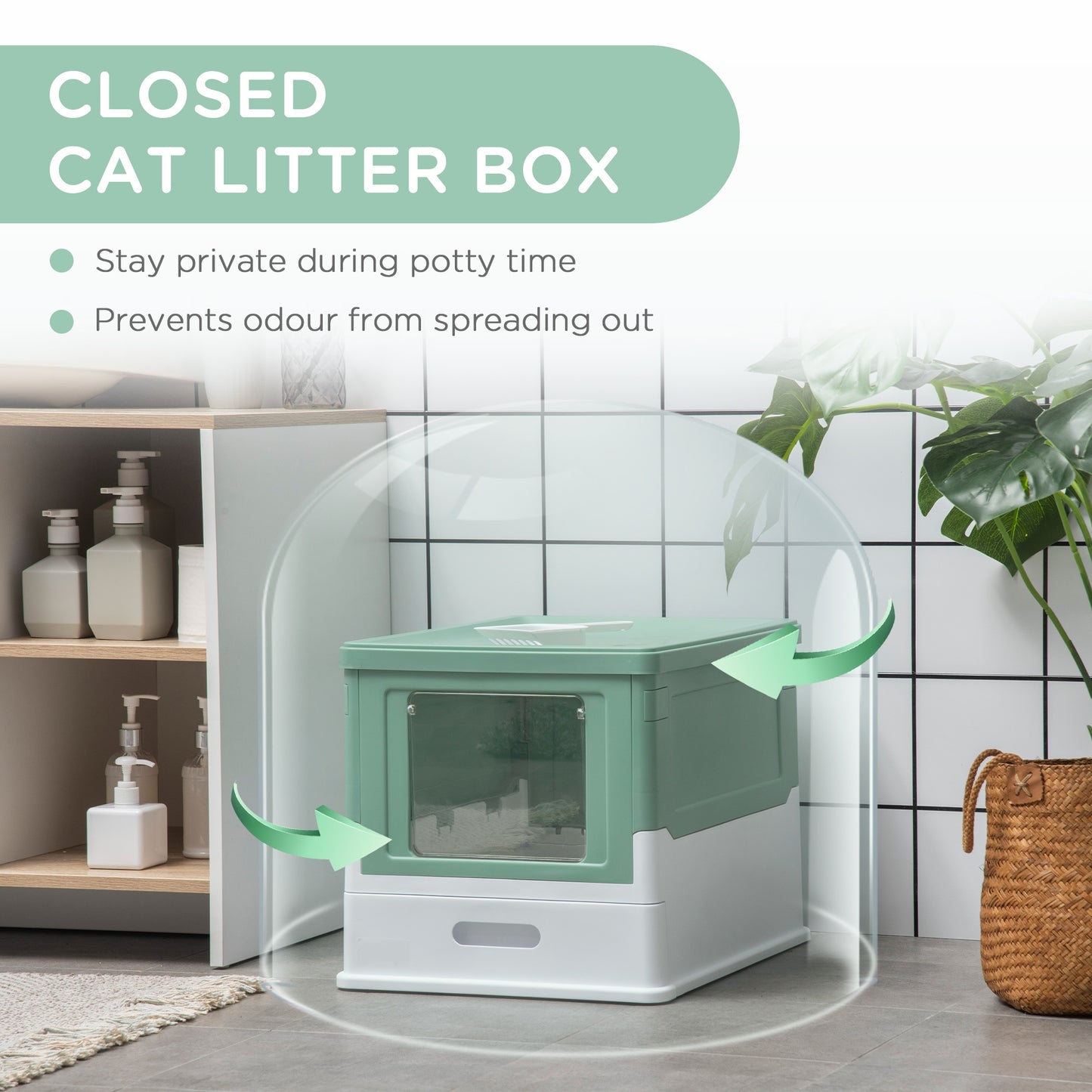Enclosed Cat Litter Box with Lid & Pull-Out Tray | Odor-Free Design with Scoop