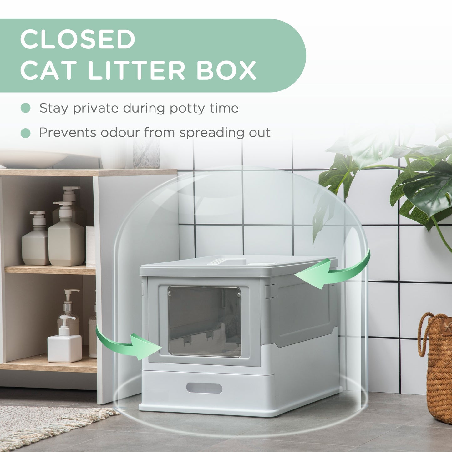 Enclosed Cat Litter Box with Lid & Pull-Out Tray | Odor-Free Design with Scoop