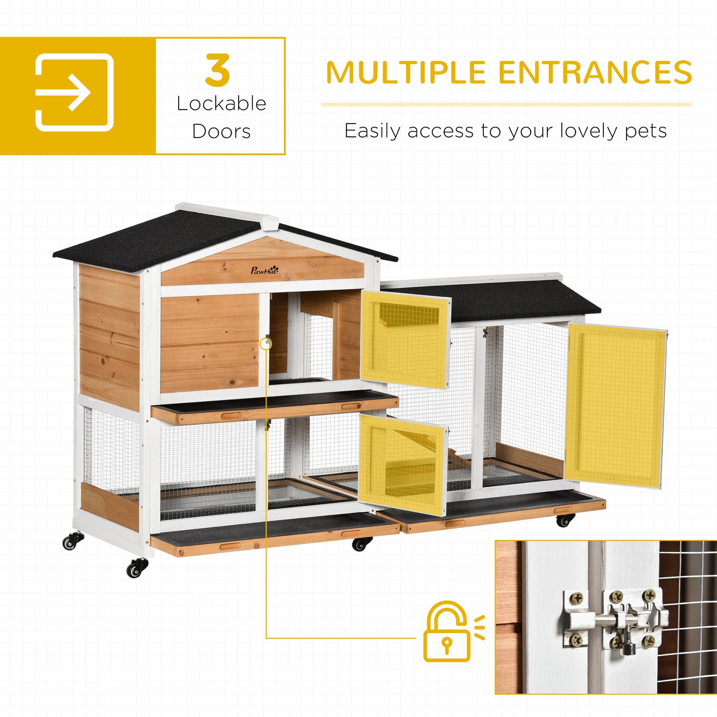 62" Deluxe Wooden Rabbit Resort - 2-Story Habitat with Extra-Long Run & 3 Easy-Clean Trays