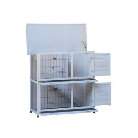 41" 2-Story Wooden Rabbit Hutch - Modern Farmhouse Gray | Double No-Leak Plastic Trays