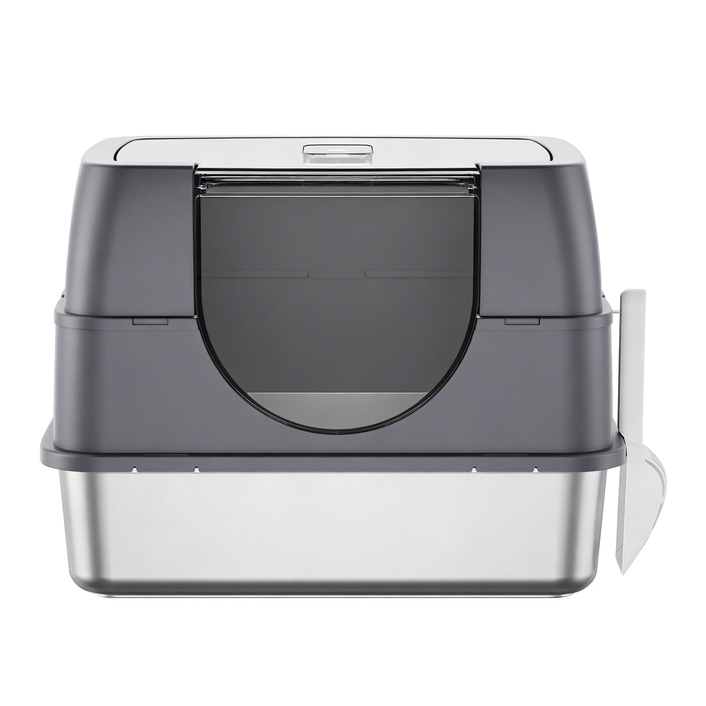 Stainless Steel Enclosed Cat Litter Box front view with transparent door