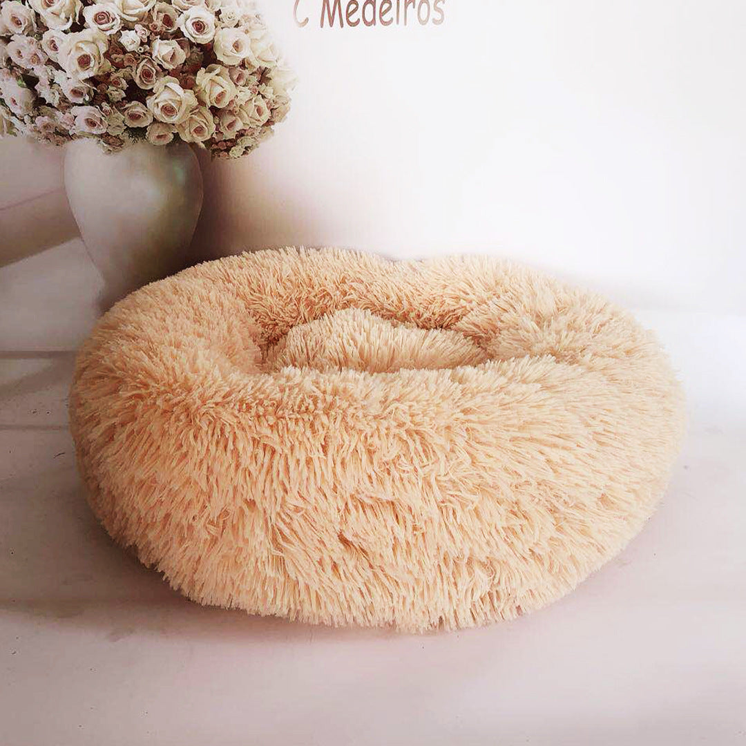 Calming Donut Pet Bed - Anti-Anxiety Ultra-Soft Plush Nest for Dogs & Cats