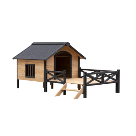 Outdoor Large Wooden Dog Kennel With Porch – Cabin Style House for Large Dogs