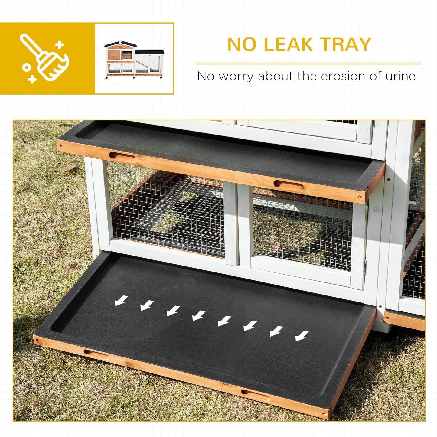 62" Deluxe Wooden Rabbit Resort - 2-Story Habitat with Extra-Long Run & 3 Easy-Clean Trays