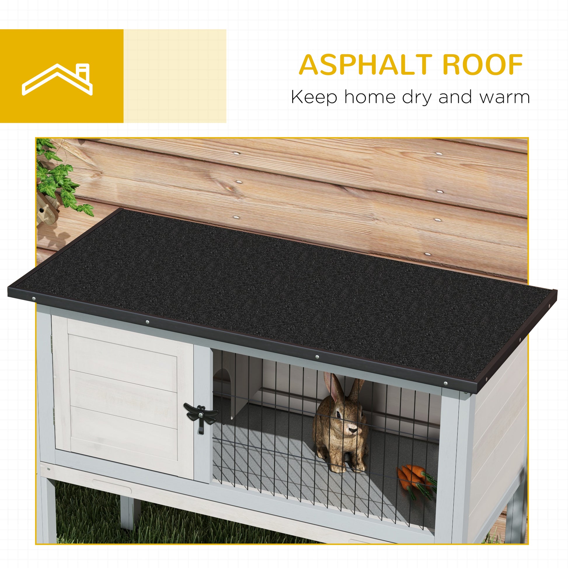 Elevated rabbit hutch 13 inch off ground - protects from cold and moisture
