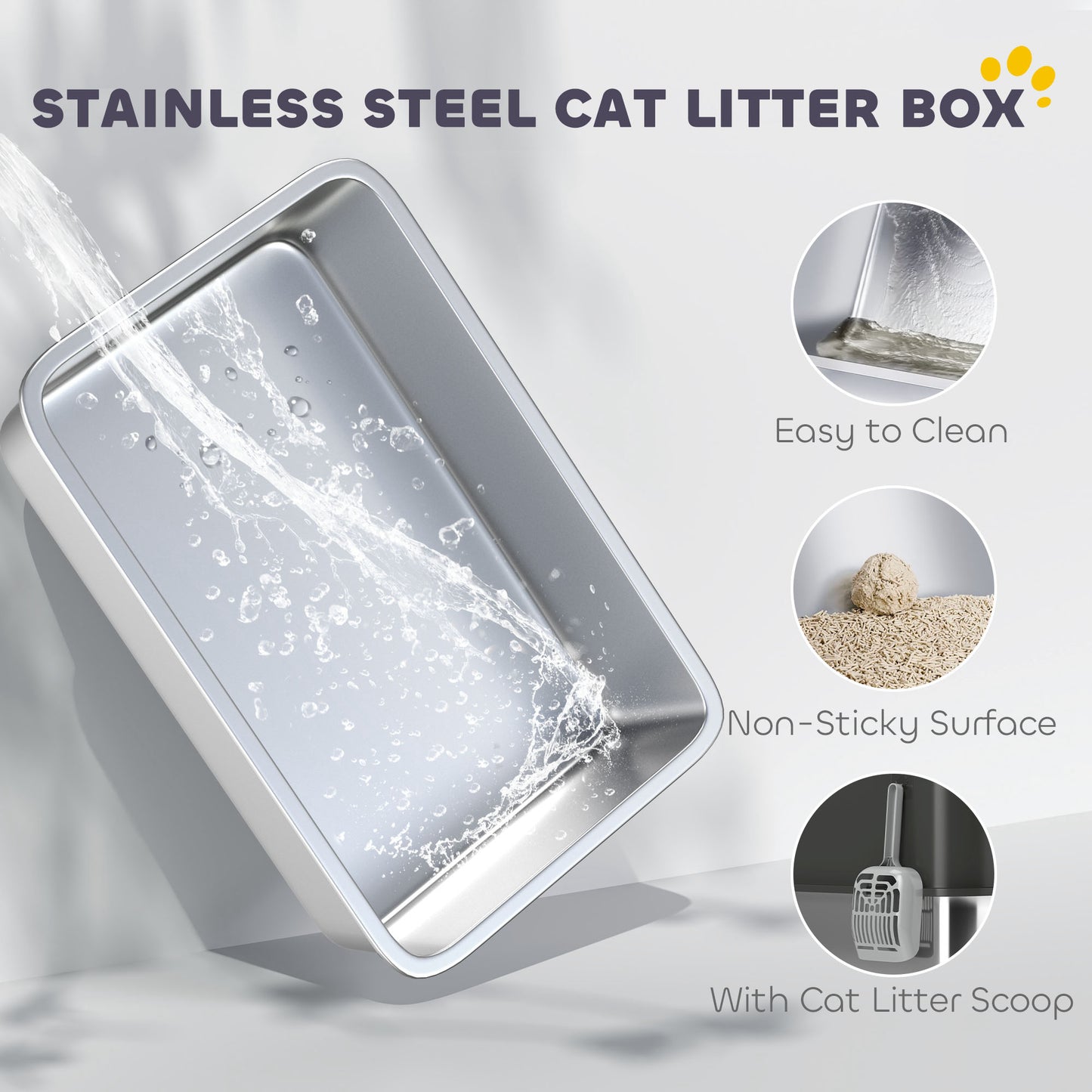 GianfiStore Extra Large Stainless Steel Cat Litter Box - Enclosed Top Entry with Scoop & Anti-Slip Pads