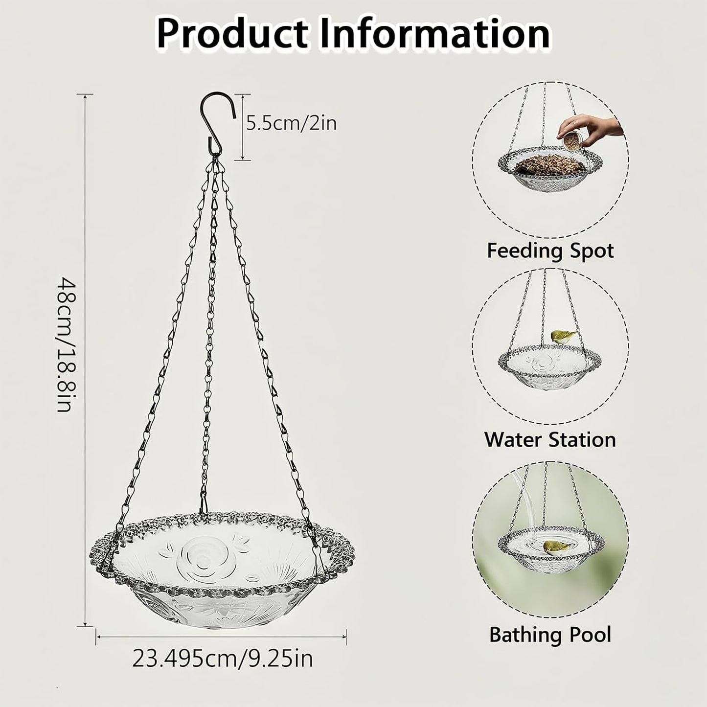 Hanging Bird Bath & Feeder for Outdoors – Decorative Plastic Bowl for Garden & Yard