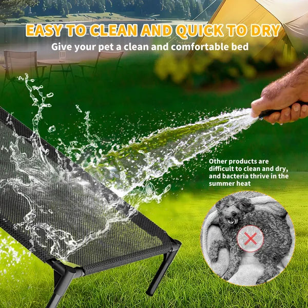 Easy to clean elevated mesh dog bed – hose off waterproof surface