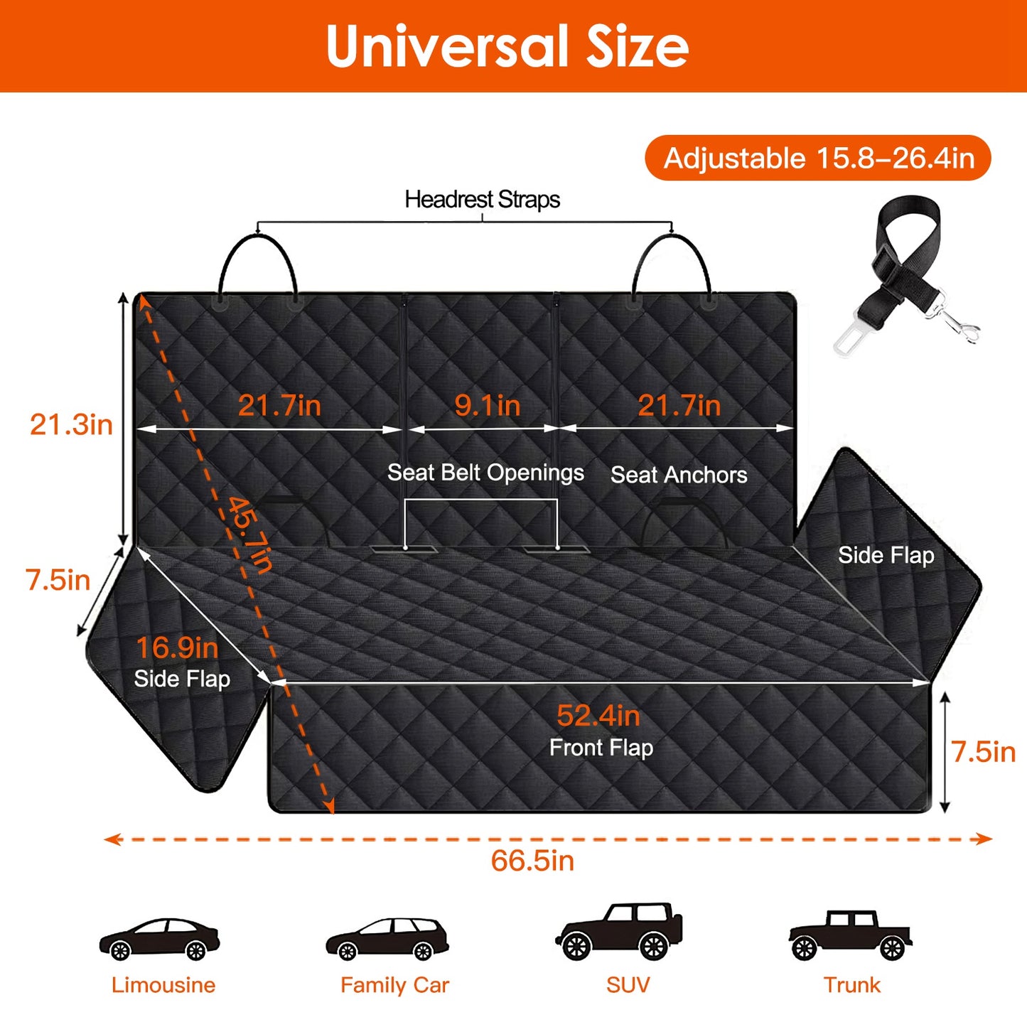 Heavy-Duty Waterproof Dog Car Seat Cover — Includes Safety Belt