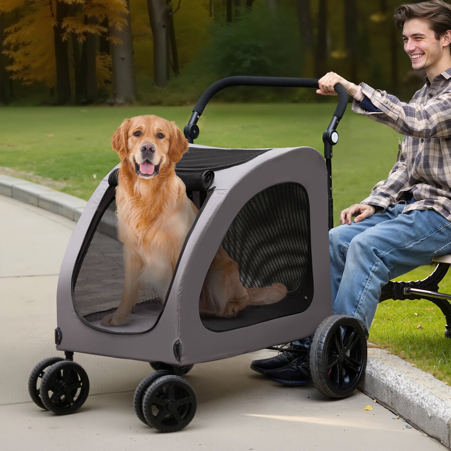 GianfiStore™ Heavy-Duty Pet Stroller — 4-Wheel Dog Stroller for Large Dogs Up to 160 lbs