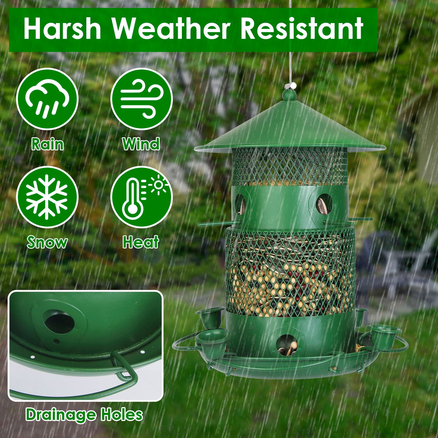 3-Tier Deluxe Wild Bird Station — Squirrel-Proof Rustproof Metal | 6 Perches & 4 Water Cups